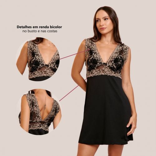 Camisola Melissa Sem Bojo Com Renda Bicolor