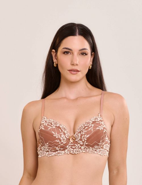 Conjunto Yasmin de Calcinha e Sutiã Com Bojo e Aro Em Renda Bicolor