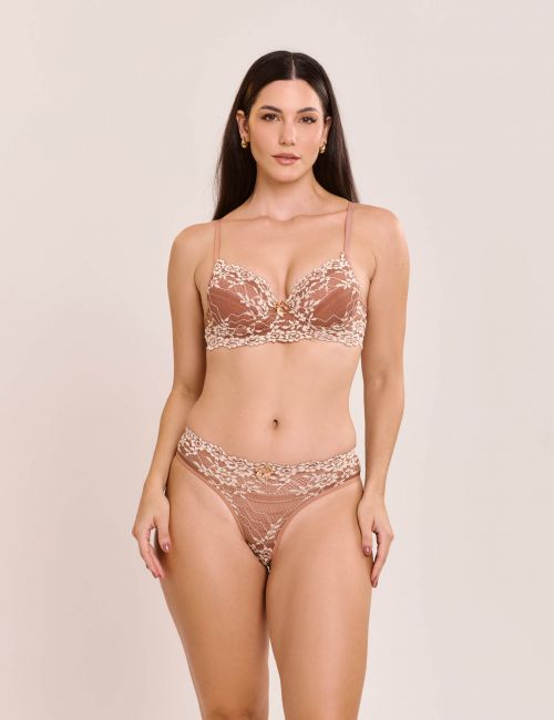 Conjunto Yasmin de Calcinha e Sutiã Com Bojo e Aro Em Renda Bicolor