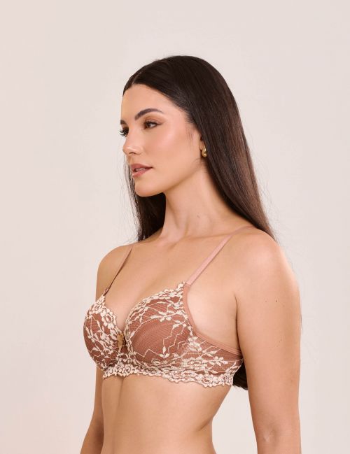 Conjunto Yasmin de Calcinha e Sutiã Com Bojo e Aro Em Renda Bicolor