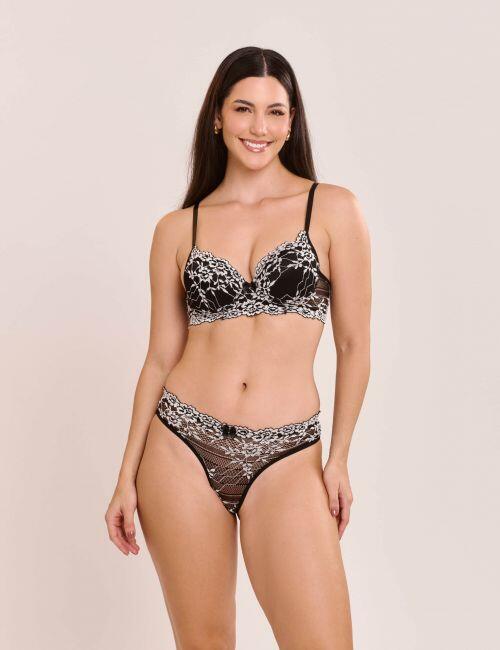 Conjunto Yasmin de Calcinha e Suti� Com Bojo e Aro Em Renda Bicolor