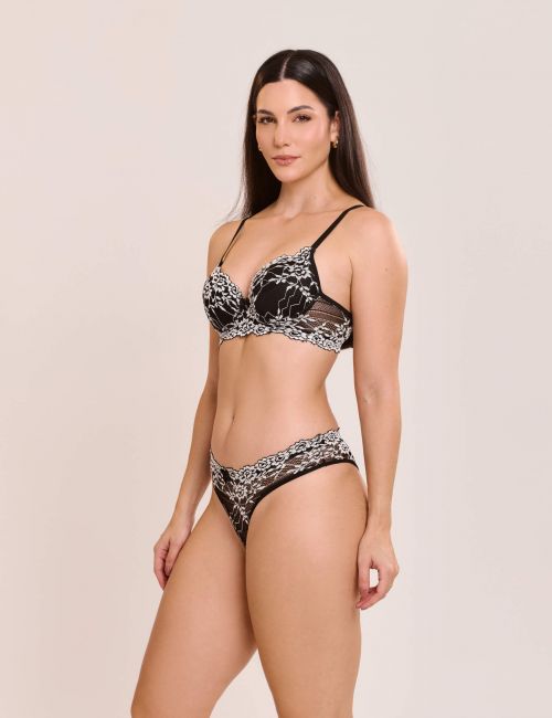 Conjunto Yasmin de Calcinha e Sutiã Com Bojo e Aro Em Renda Bicolor