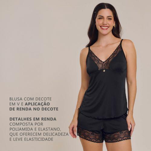 Pijama Short doll Marisa em Liganete de Poliamida e Renda