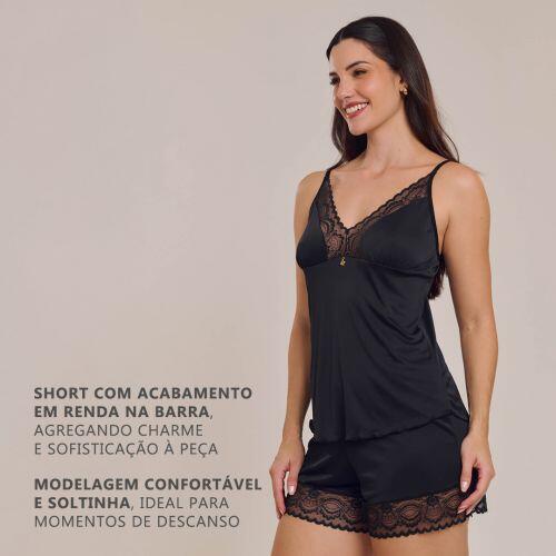 Pijama Short doll Marisa em Liganete de Poliamida e Renda