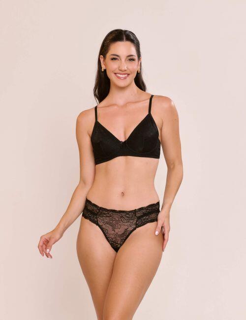 Conjunto Madri de Calcinha e Suti� Sem Bojo Com Aro Em Renda
