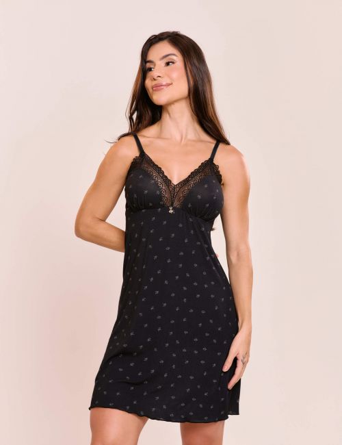 Camisola Nina Em Viscose Estampada Sem Bojo