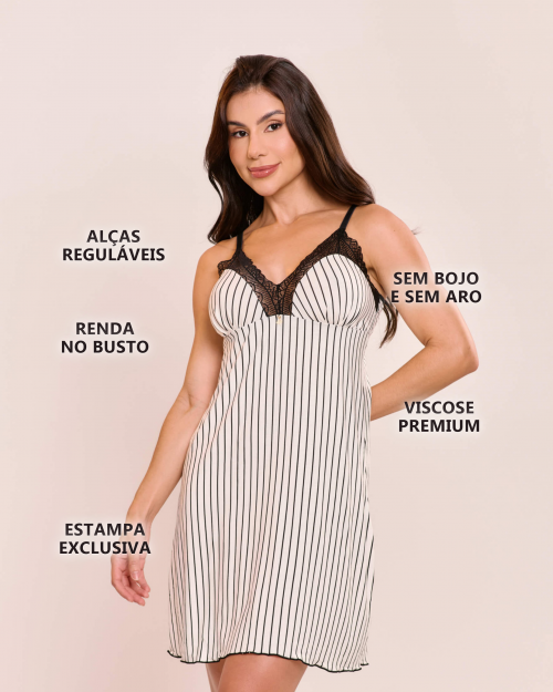 Camisola Nina Em Viscose Estampada Sem Bojo