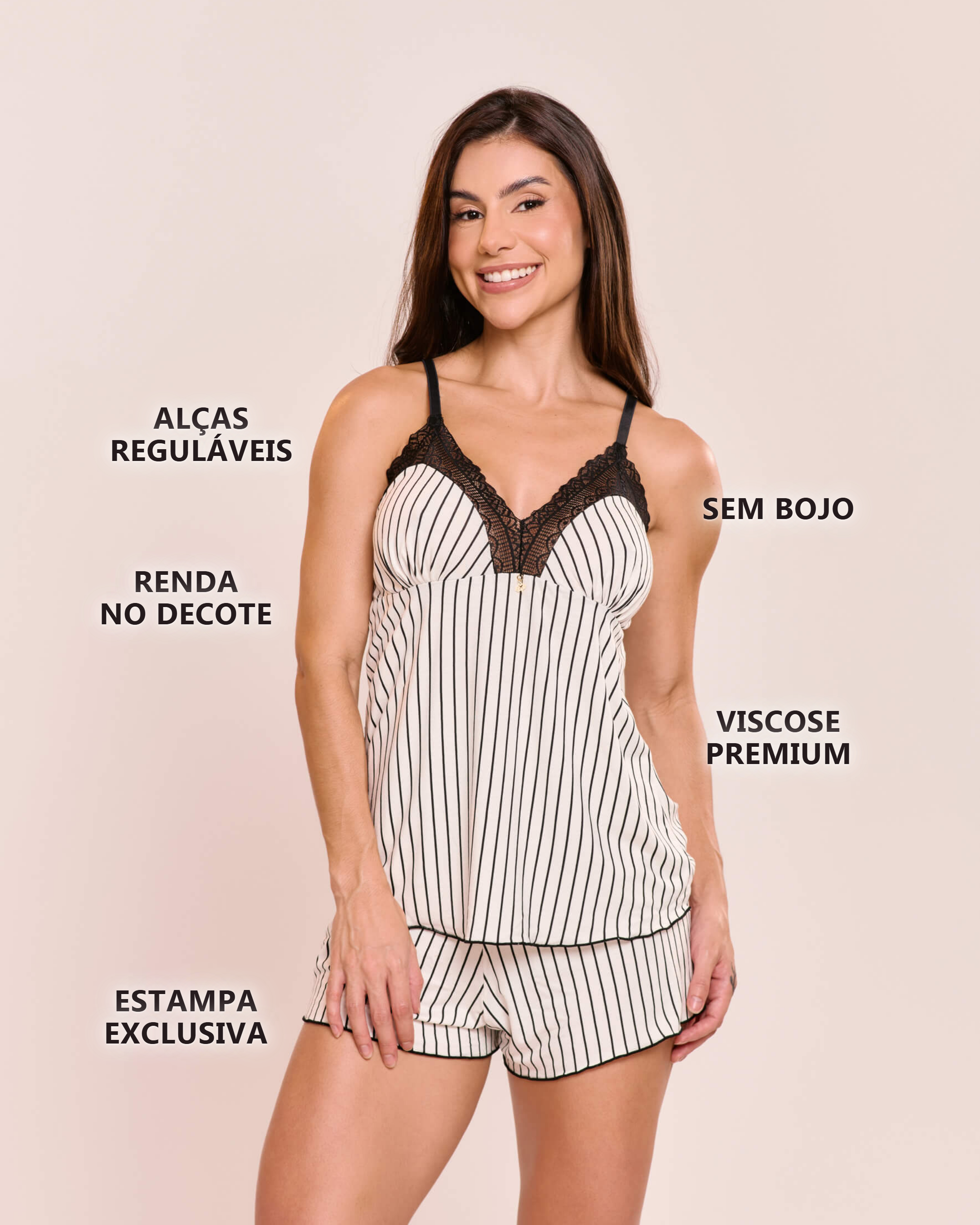 Pijama Short doll Nina Em Viscose Estampada Sem Bojo