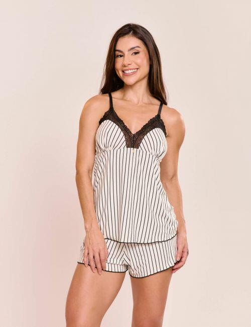 Pijama Short doll Nina Em Viscose Estampada Sem Bojo