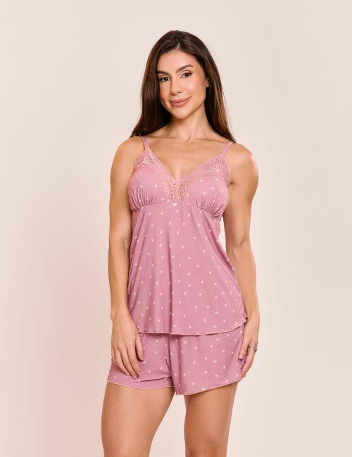 Pijama Short doll Nina Em Viscose Estampada Sem Bojo