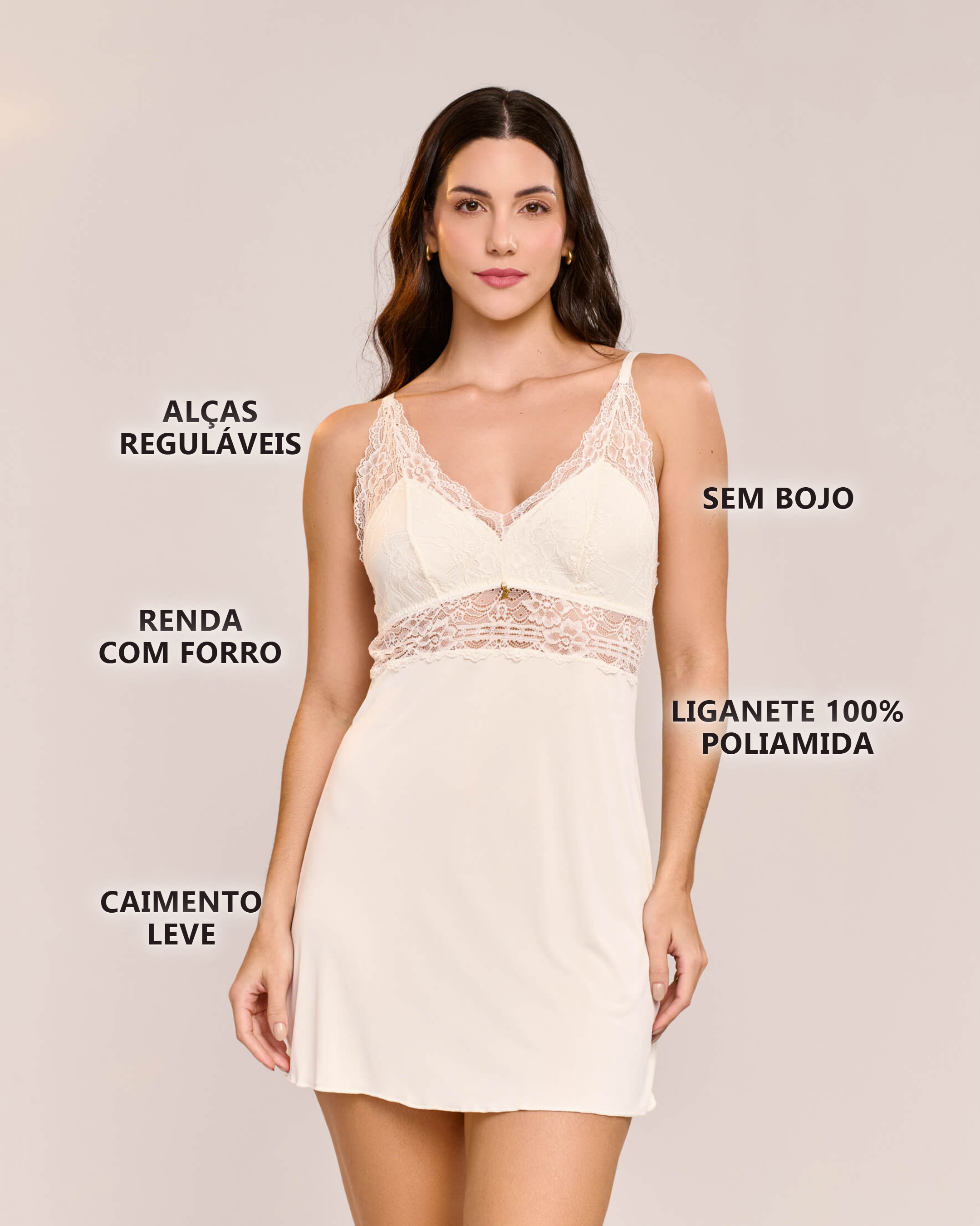 Camisola Orquídea Em Poliamida e Renda Sem Bojo