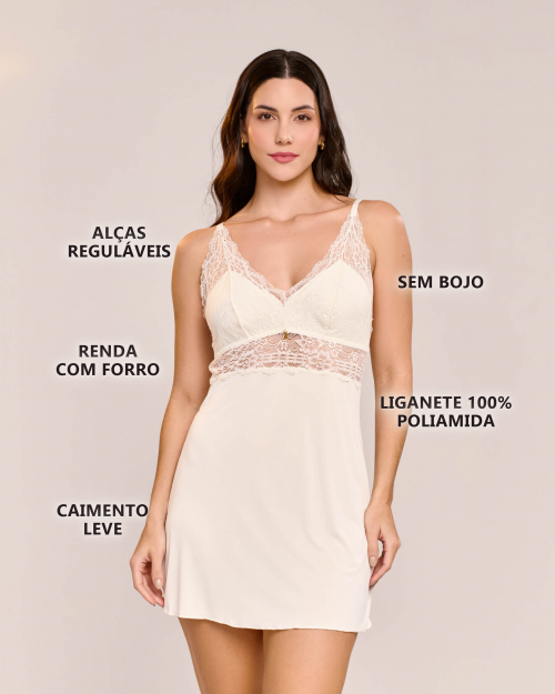 Camisola Orqu�dea Em Poliamida e Renda Sem Bojo