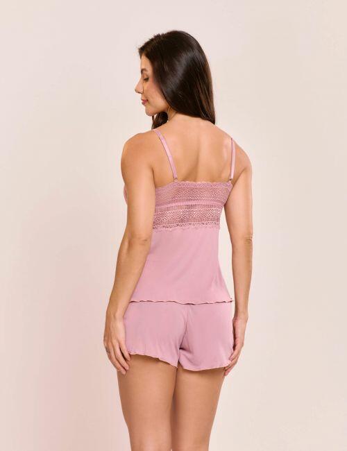 Pijama Short Doll Orqu�dea Em Poliamida e Renda Sem Bojo