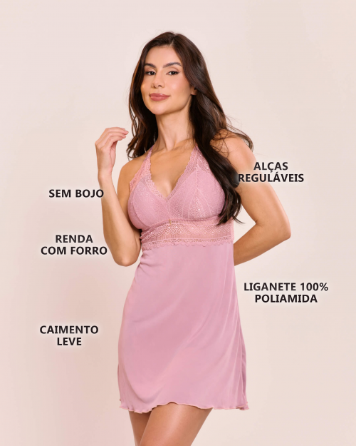 Camisola Orqu�dea Em Poliamida e Renda Sem Bojo
