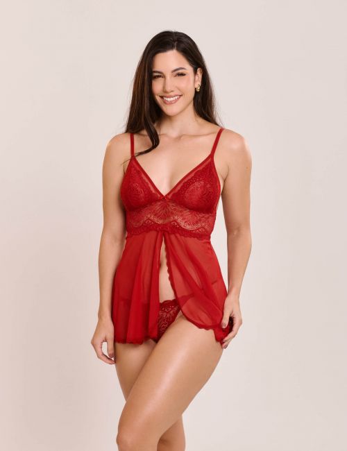 Combinete Yane em Tule Sem Bojo e Aro Com Abertura Frontal - com calcinha