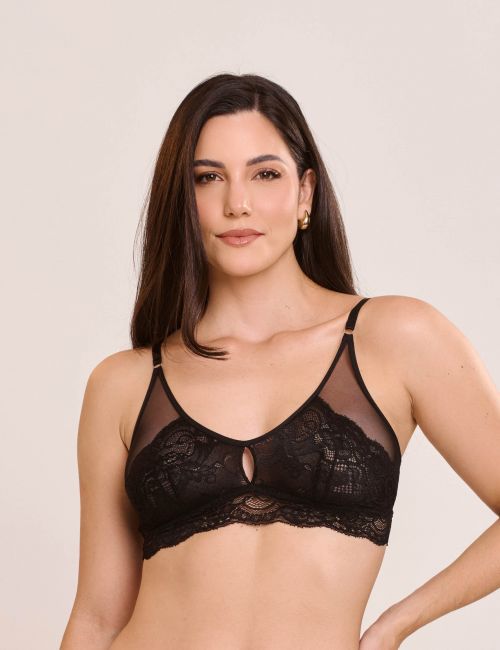 Conjunto Yane de Calcinha e Sutiã Sem Bojo e Sem Aro em Renda e Tule