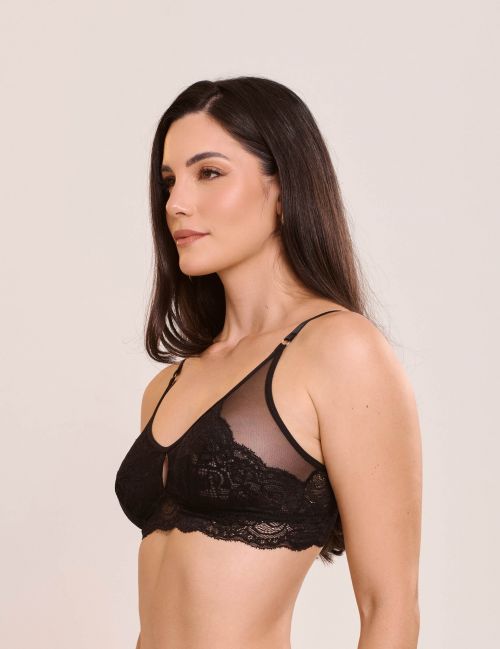 Conjunto Yane de Calcinha e Sutiã Sem Bojo e Sem Aro em Renda e Tule