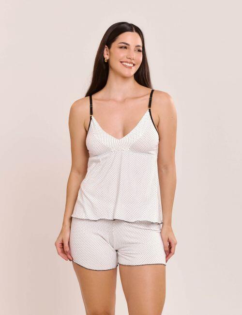 Pijama Short doll Suzane em Suede Estampado e Sem Bojo