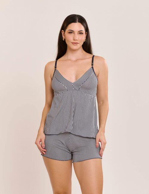 Pijama Short doll Suzane em Suede Estampado e Sem Bojo