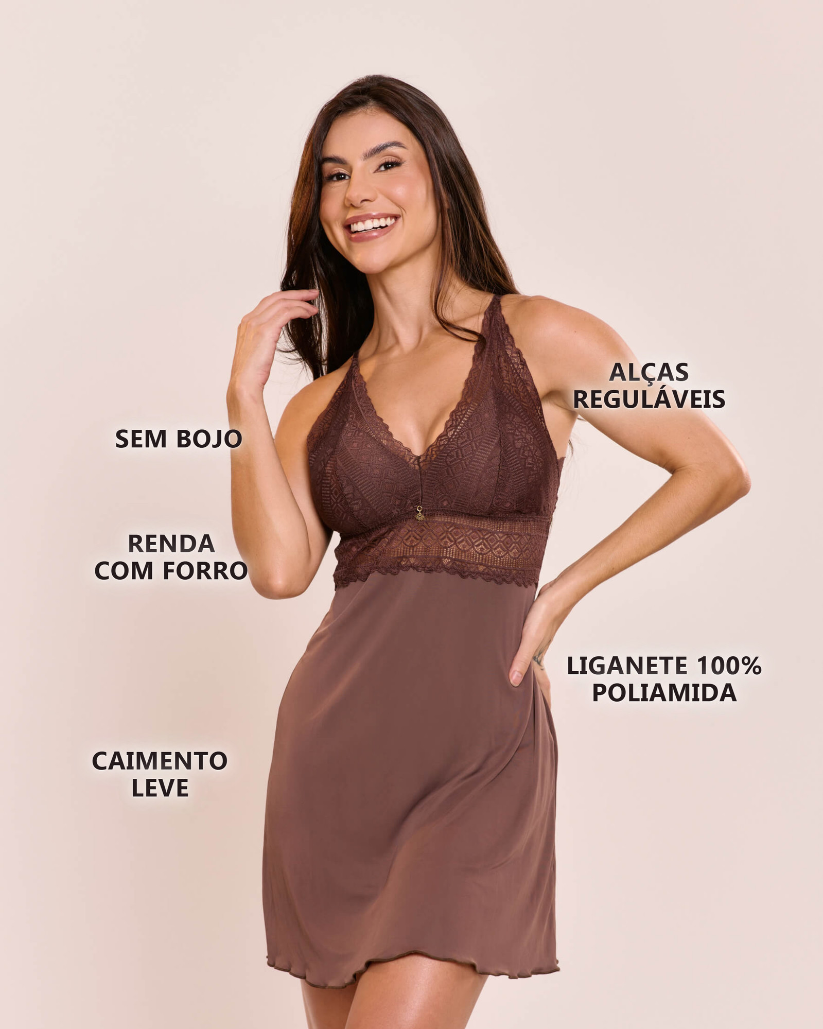 Camisola Orquídea em Liganete de Poliamida e Renda
