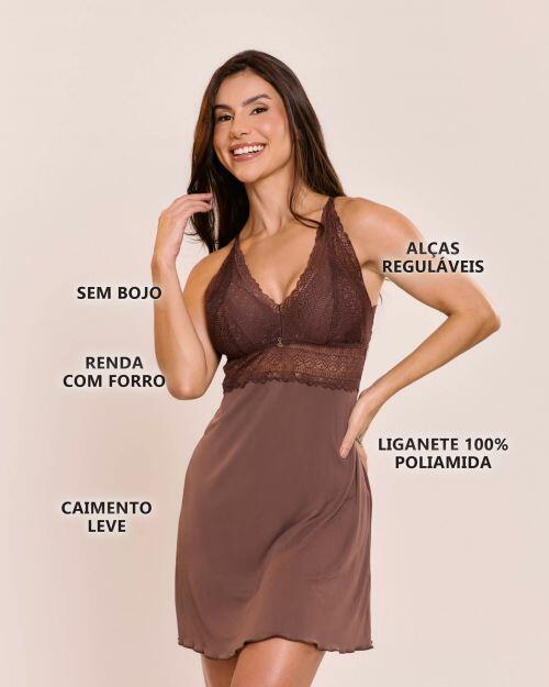 Camisola Orqu�dea em Liganete de Poliamida e Renda