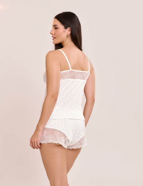 Pijama Short Doll Thais Sem Bojo Canelado com Estampa e Renda
