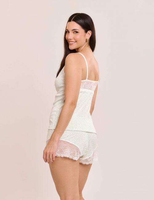 Pijama Short Doll Thais Sem Bojo Canelado com Estampa e Renda