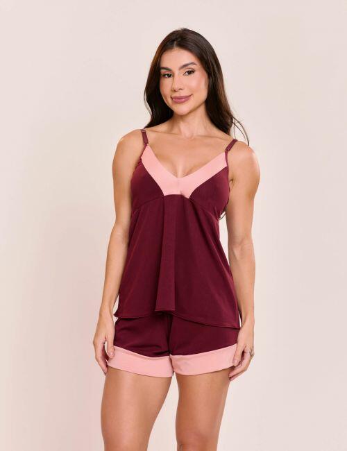 Pijama Short doll Magali em Liganete de Poliamida Sem Bojo
