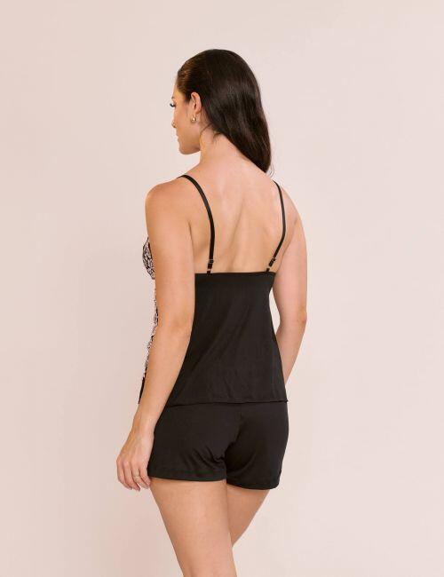 Pijama Short Doll Mirela em Liganete e Renda Bicolor sem Bojo