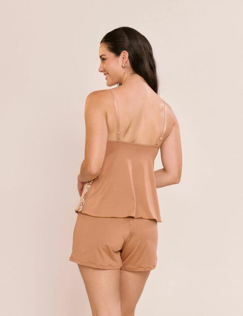 Pijama Short Doll Mirela em Liganete e Renda Bicolor sem Bojo