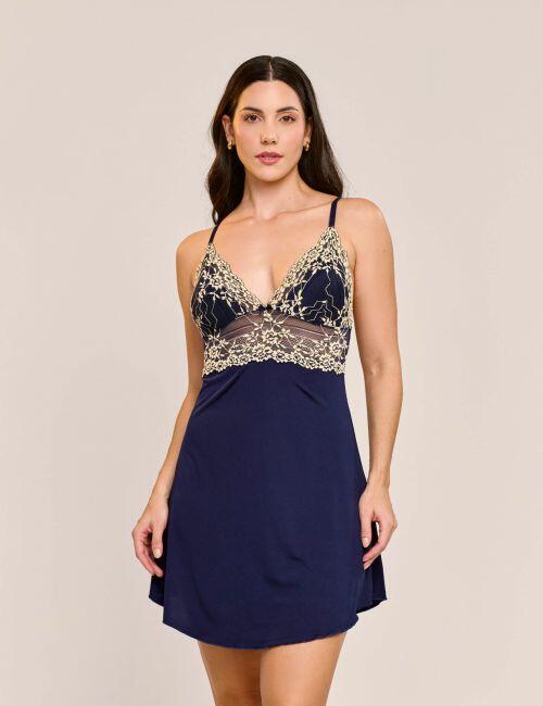 Camisola Mirela em Liganete de Poliamida e Renda Bicolor