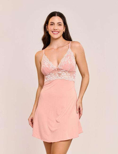 Camisola Mirela em Liganete de Poliamida e Renda Bicolor