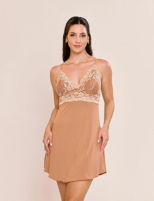 Camisola Mirela em Liganete de Poliamida e Renda Bicolor