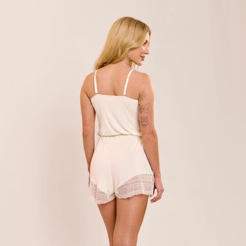 Macaquinho Bella em Liganete de Poliamida e Renda Sem Bojo