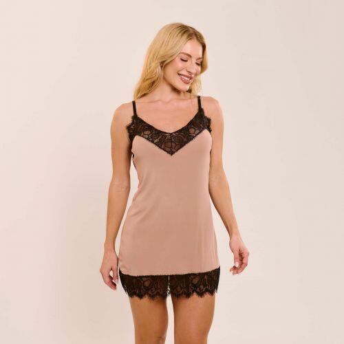 Camisola Jade em Liganete de Poliamida e Renda Sem Bojo