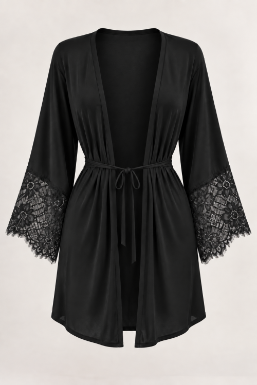 Robe Marisa em Liganete de Poliamida com Amarra��o e Abertura Frontal