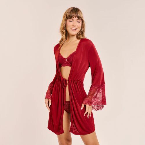 Robe Marisa em Liganete de Poliamida com Amarra��o e Abertura Frontal