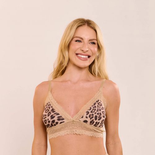 Baby Doll Olívia em Liganete Estampada e Renda Sem Bojo