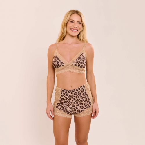 Baby Doll Olívia em Liganete Estampada e Renda Sem Bojo