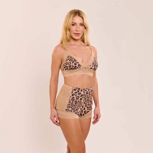 Baby Doll Olívia em Liganete Estampada e Renda Sem Bojo