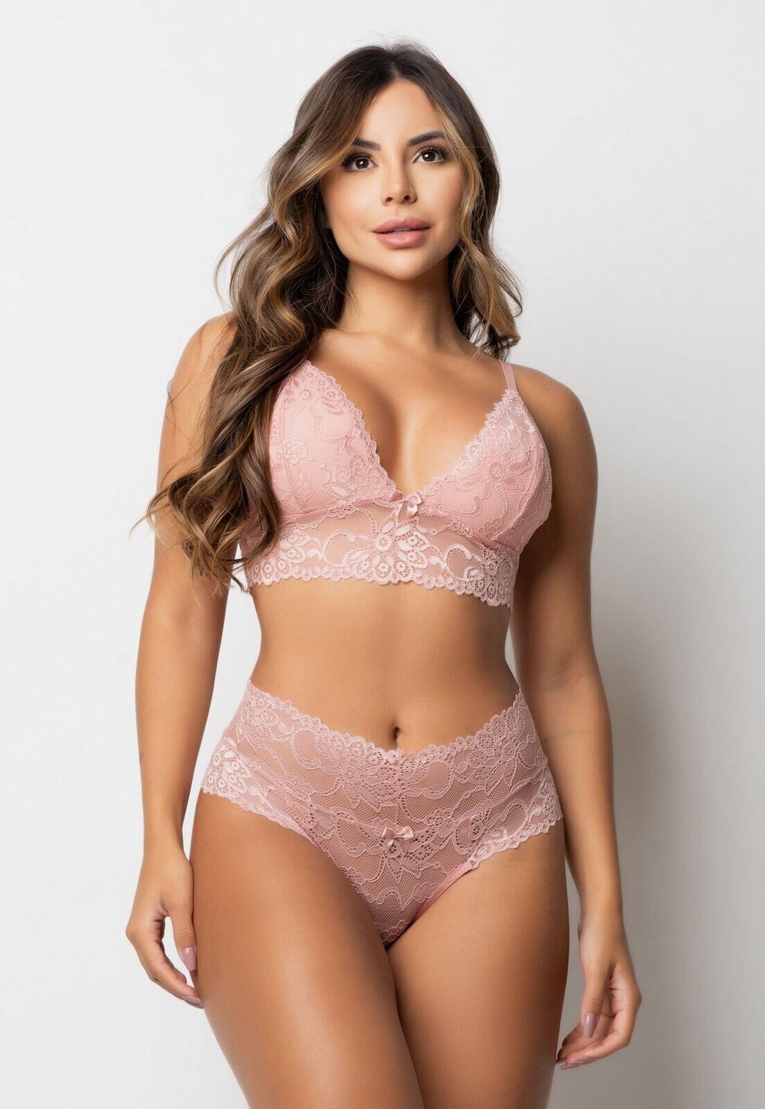 Conjunto Lina de Calcinha e Sutiã Sem Bojo e Sem Aro em Renda