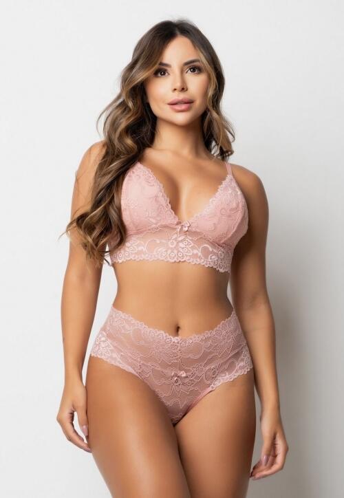 Conjunto Lina de Calcinha e Sutiã Sem Bojo e Sem Aro em Renda