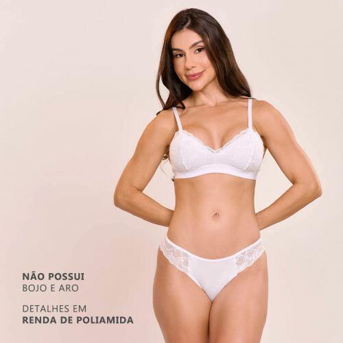 Conjunto Briana de Calcinha e Sutiã Sem Bojo e Sem Aro Com Renda
