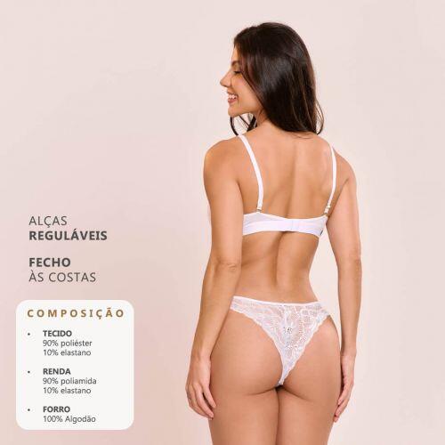 Conjunto Briana de Calcinha e Sutiã Sem Bojo e Sem Aro Com Renda