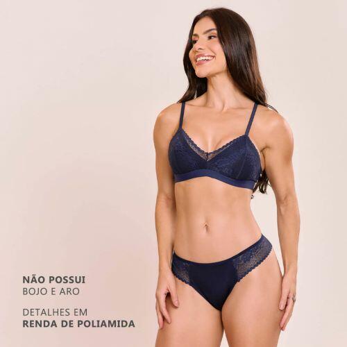 Conjunto Briana de Calcinha e Sutiã Sem Bojo e Sem Aro Com Renda