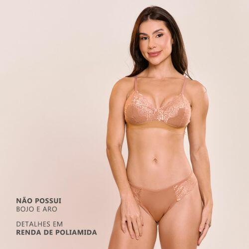 Conjunto Briana de Calcinha e Sutiã Sem Bojo e Sem Aro Com Renda