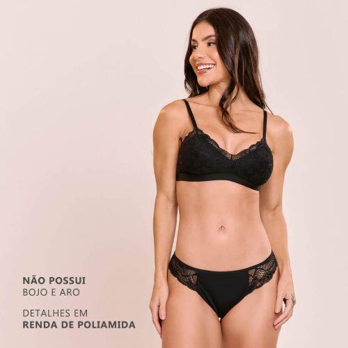 Conjunto Briana de Calcinha e Sutiã Sem Bojo e Sem Aro Com Renda