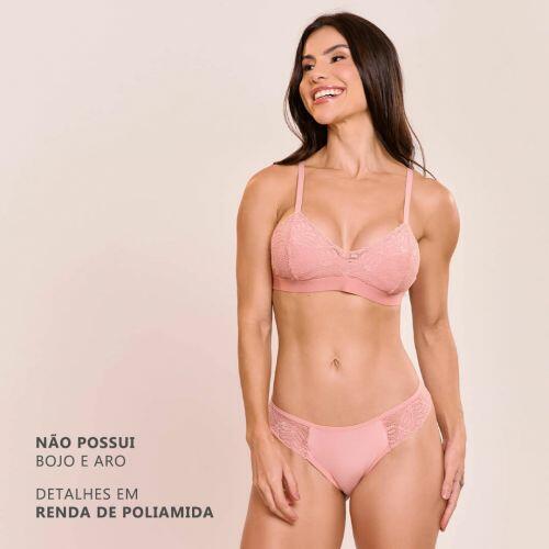 Conjunto Briana de Calcinha e Sutiã Sem Bojo e Sem Aro Com Renda