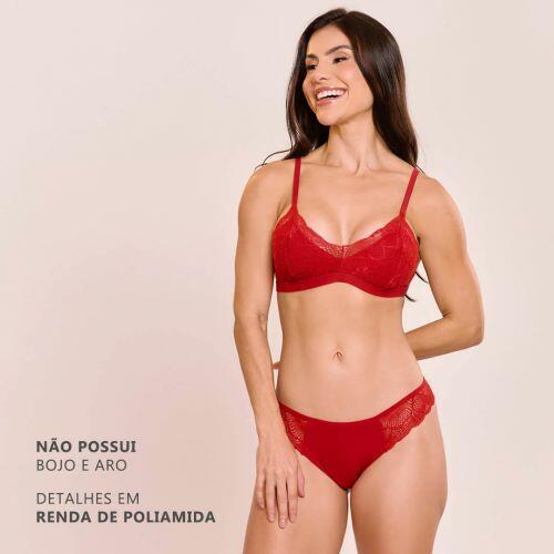 Conjunto Briana de Calcinha e Sutiã Sem Bojo e Sem Aro Com Renda