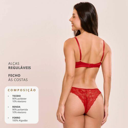 Conjunto Briana de Calcinha e Sutiã Sem Bojo e Sem Aro Com Renda